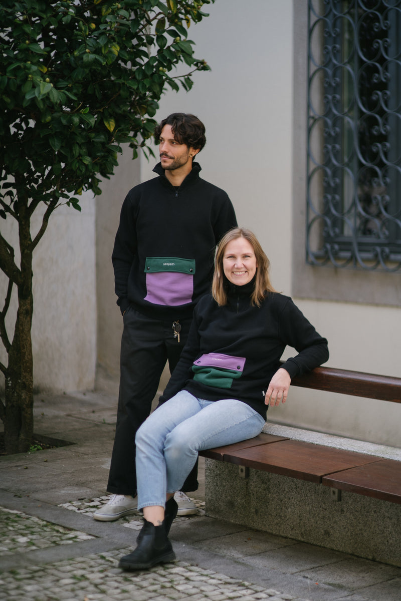 Burgau - Seapath Half-Zip Sweatshirts Unisex Deadstock Cotton and Polyester Black/Purple