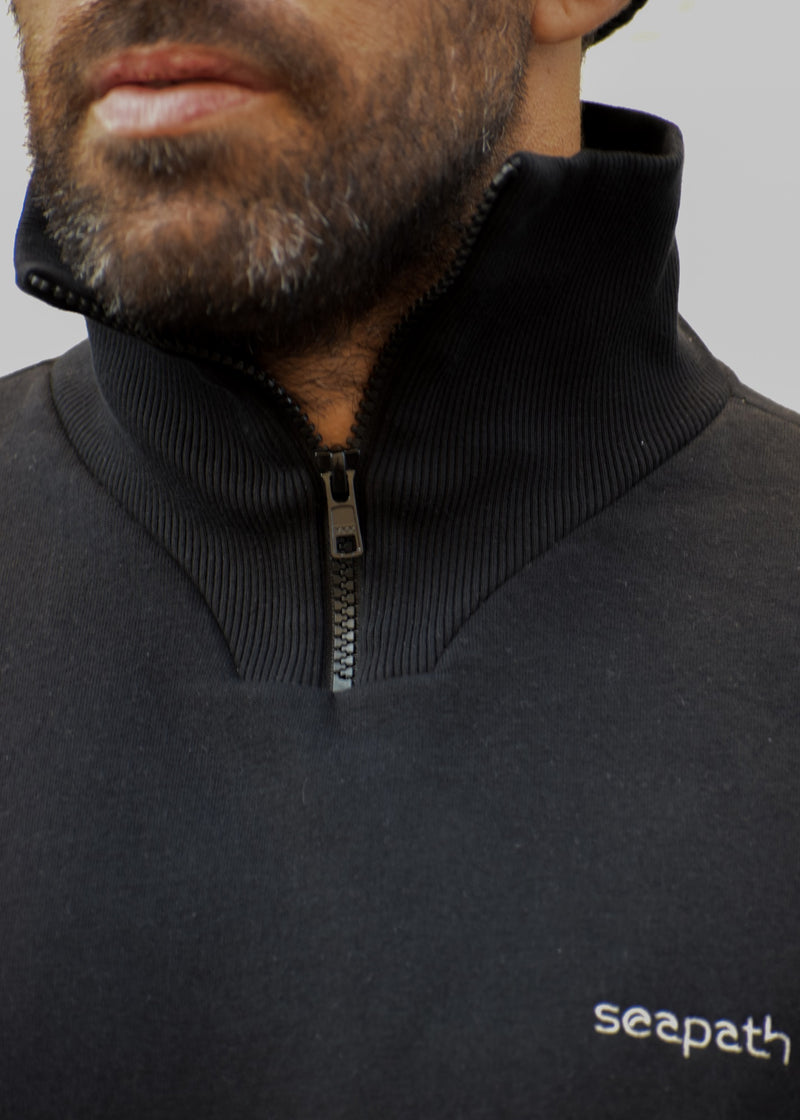 Lagos - Seapath Half-Zip Sweatshirts Unisex Deadstock Cotton and Polyester Black