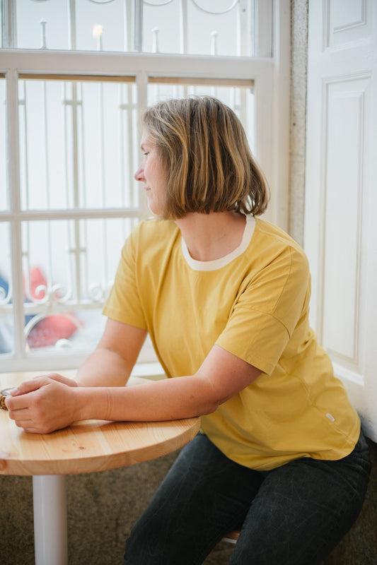 Seapath Mareta T-shirt — women’s mustard sustainable T-shirt made in Portugal from deadstock cotton